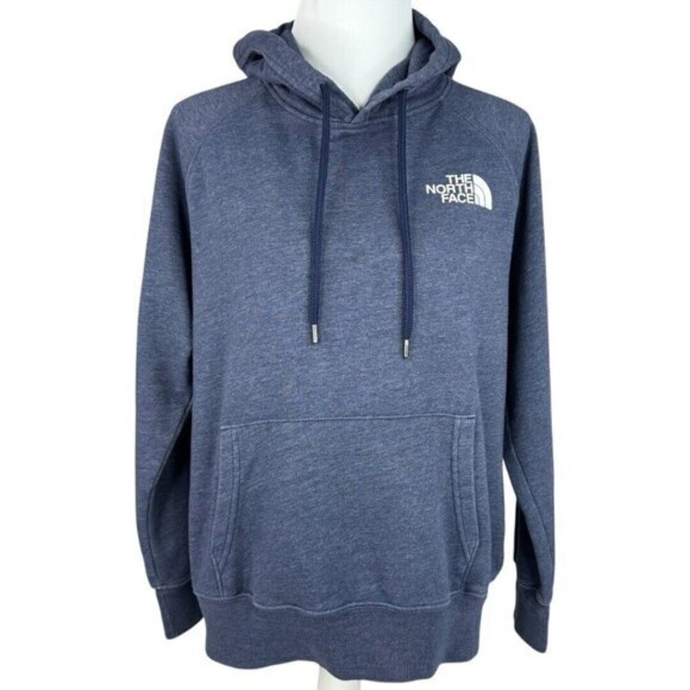 The North Face Womens Blue Heather Graphic Pullover Hoodie Sweatshirt Medium